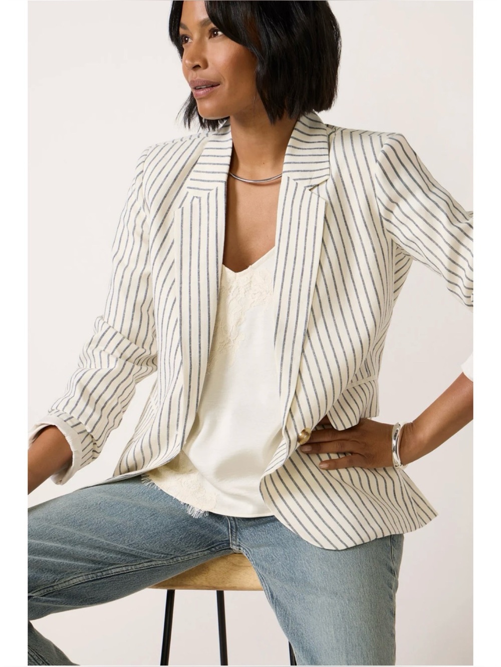BBWM Woman Striped Off-White Black Blazer Size Small